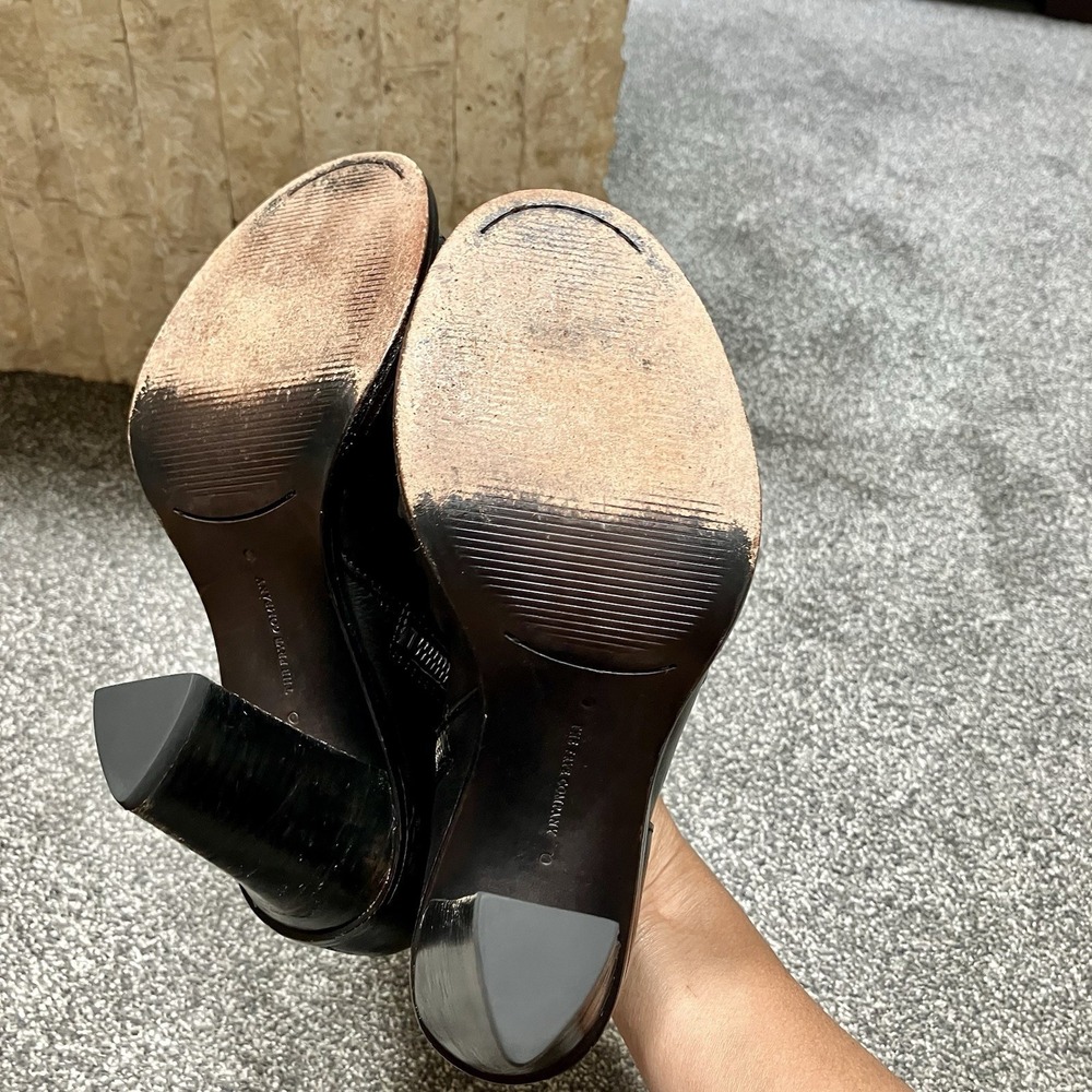 Frye Sofia Size 7 Black Leather Braided Peep Toe Bootie Sandals Block Heel Shoes - Picture 5 of 5
